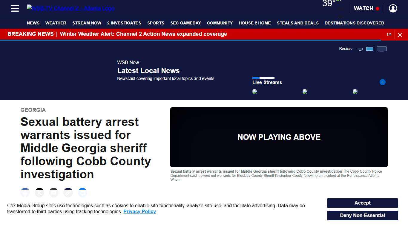 Sexual battery arrest warrants issued for Middle Georgia sheriff following Cobb County investigation – WSB-TV Channel 2 - Atlanta