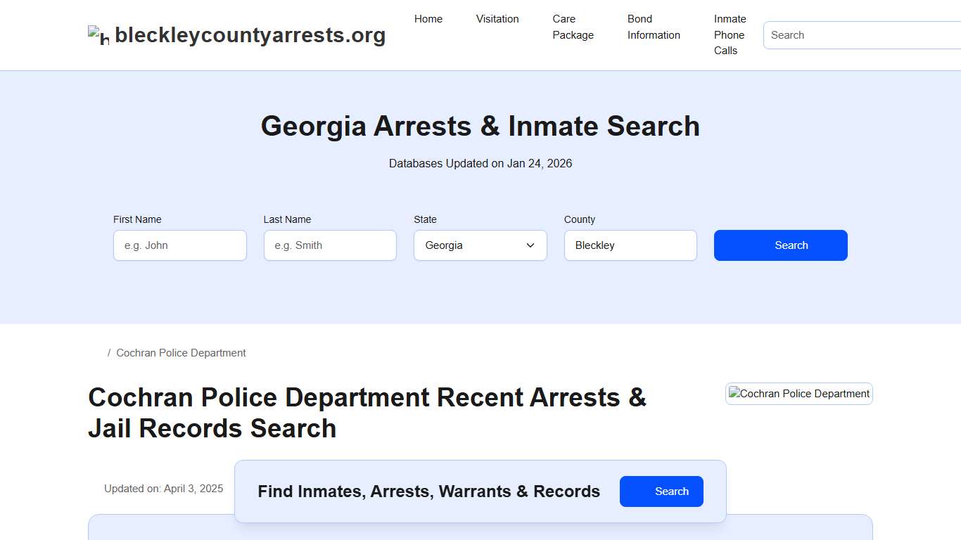 Cochran Police Department, GA Arrests, Records, Jail Roster Lookup